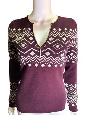 Alp N Rock Yvette II Womens Henley Sweater Dark Cherry Small Fair Isle Knit NWT